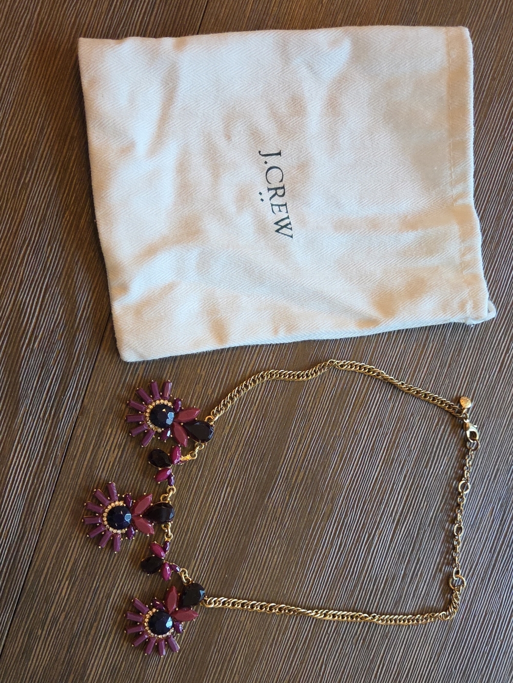 J. Crew Factory Gold-Tone Necklace with Pink and Purple Flower Clusters